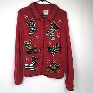 Vintage Womens Sz Small Red Nutcracker Christmas Cardigan Sweater